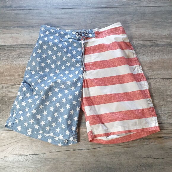 American Flag Swim Trunks George Size M 32 to 34 Elastic Waist Drawstring Pool - Picture 1 of 8